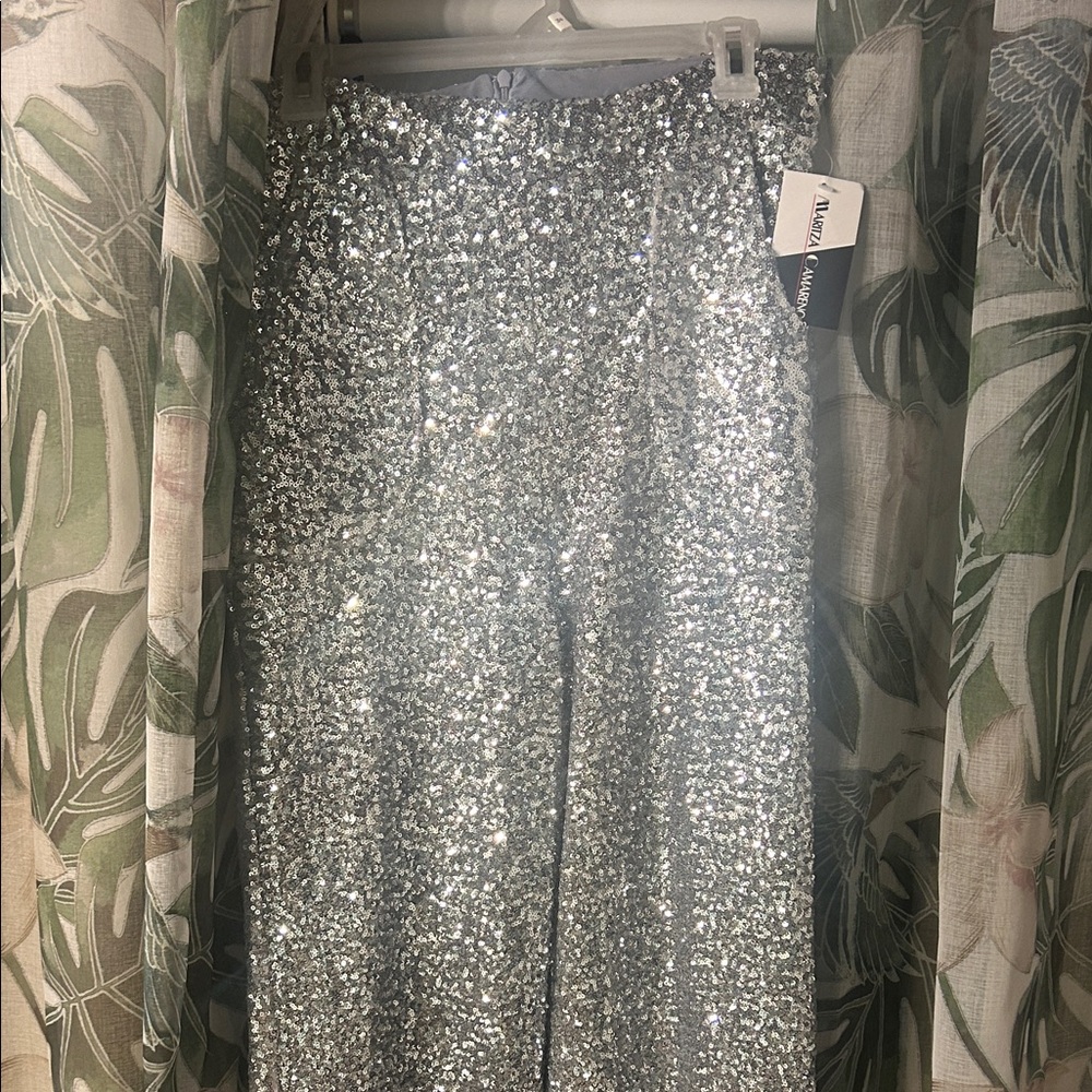 Maritza Camareno Sparkling Silver Sequin Pants